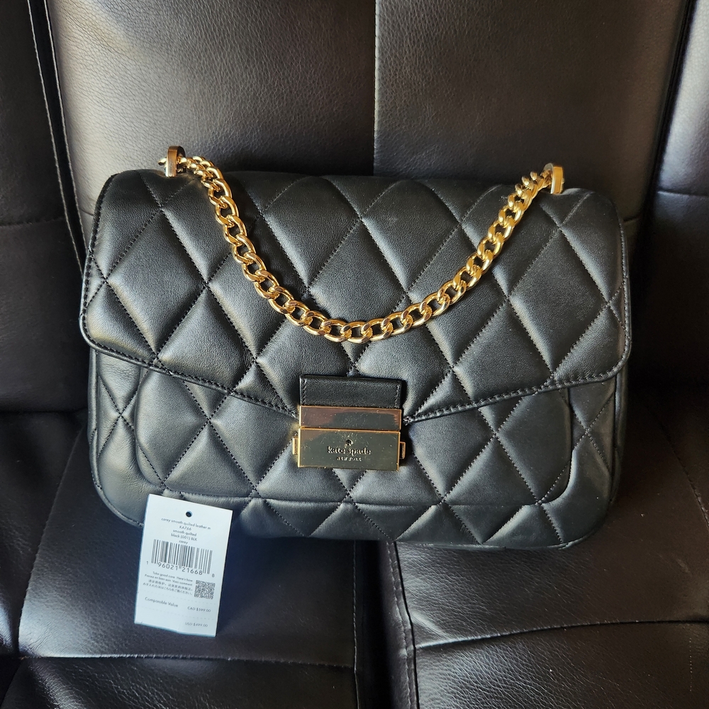 Kate Spade Black Quilted Shoulder Bag with Gold Chain
